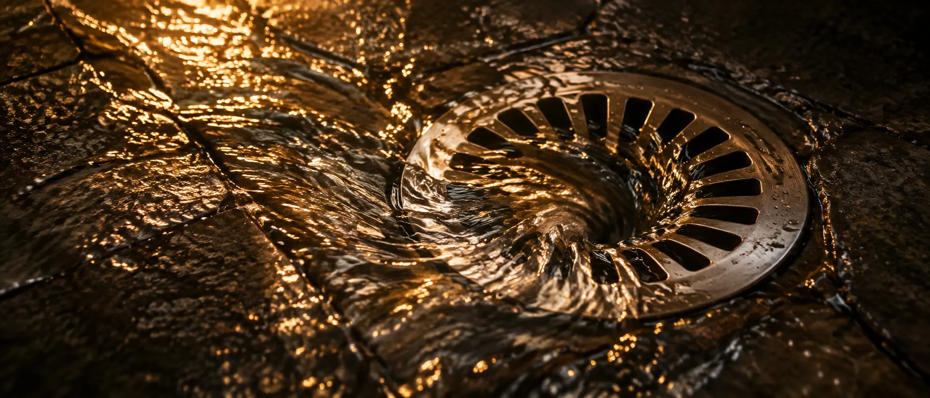 Clean water running freely down a stainless steel sink drain