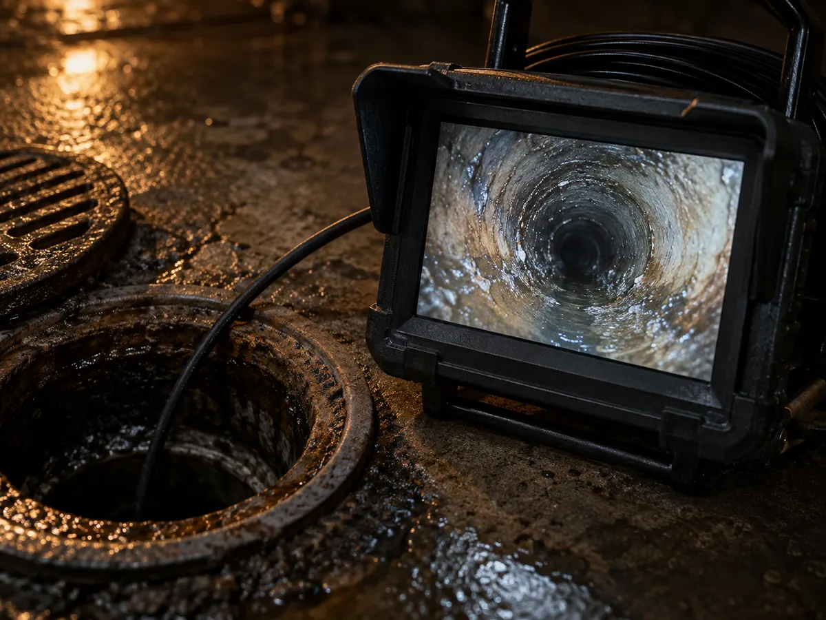 High-pressure jetter hose going into an outdoor drain
