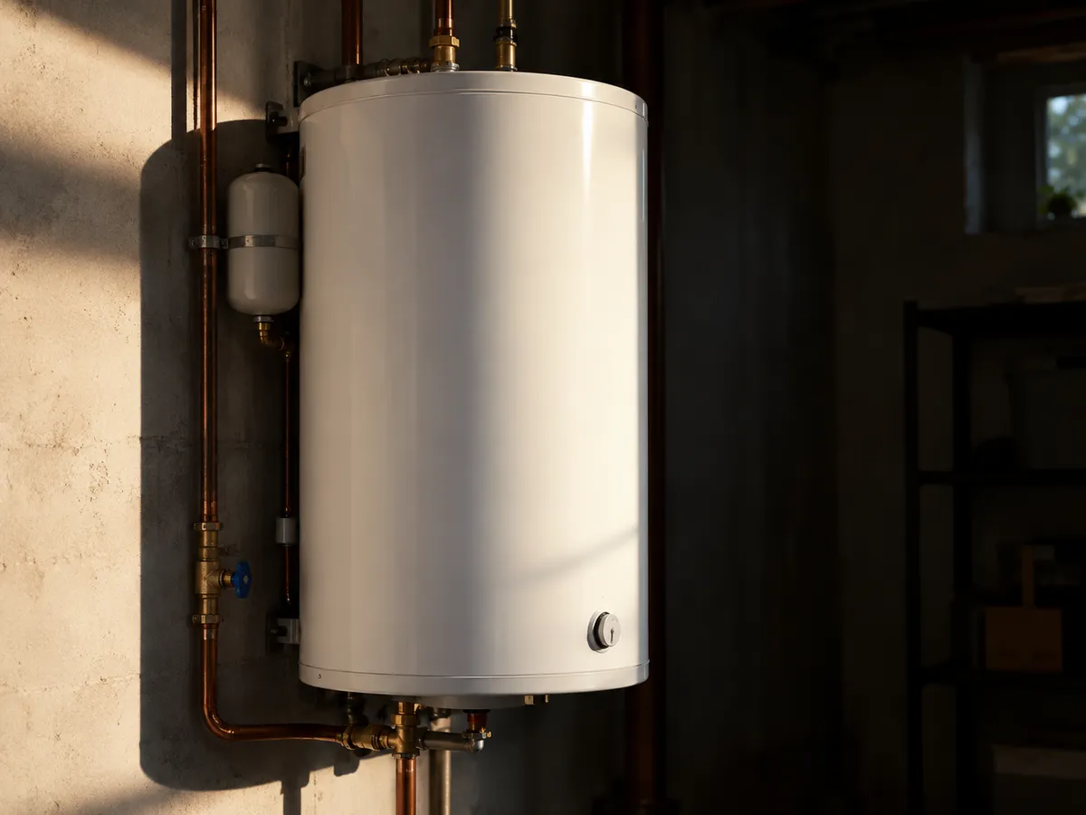 Plumber checking the valves on a hot water tank